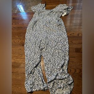 Old Navy Blue & White Floral Jumpsuit